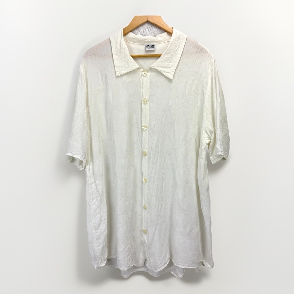 CP Shades Vintage Sausalito Button Up Tunic Top Shirt Embossed Oversized Coastal